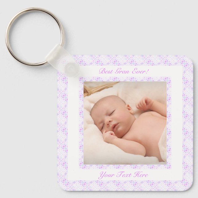 Cute Grandparents Day Purple Best Gran Ever Photo Key Ring (Front)