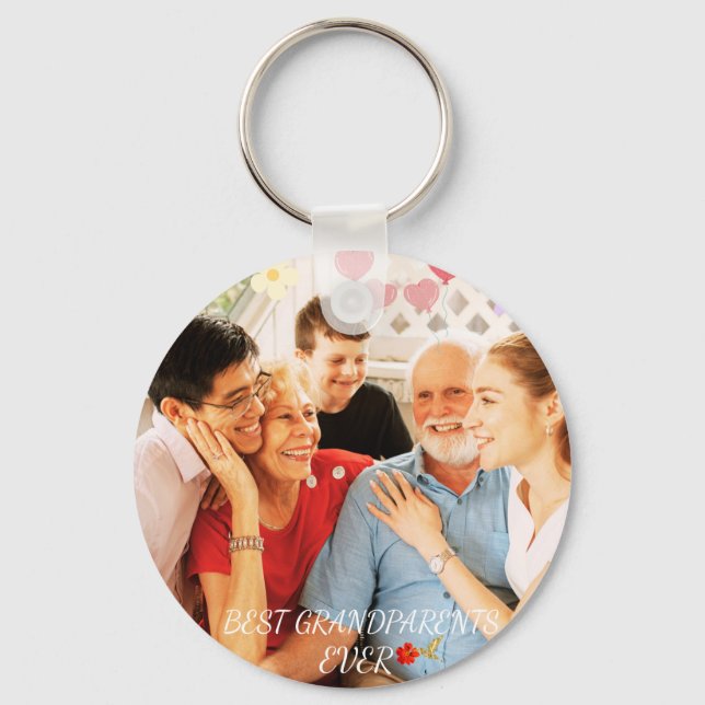Cute Grandparents Grandkids Family Photo Gift Idea Key Ring (Front)