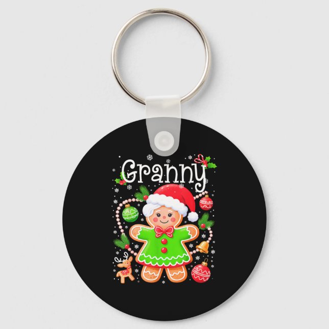 Cute Granny Gingerbread Family Matching Christmas  Key Ring (Front)