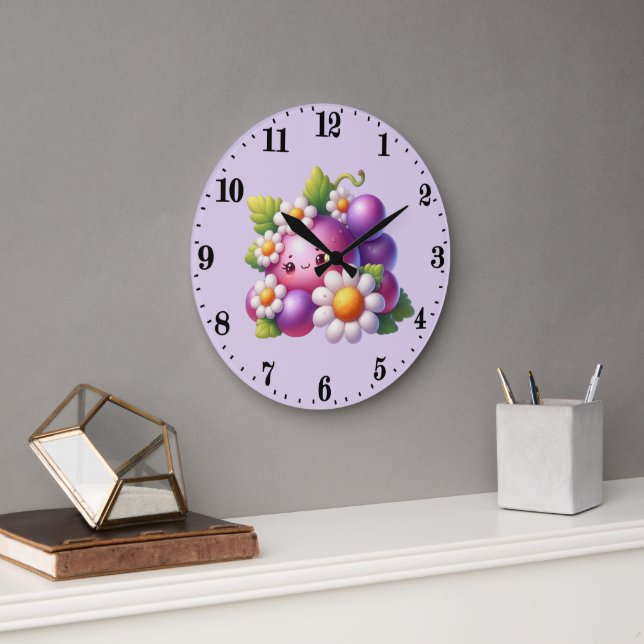 Cute grape lovers kitchen  large clock (Office)