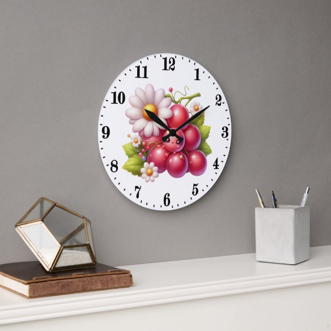 Cute grape lovers kitchen  large clock (Office)