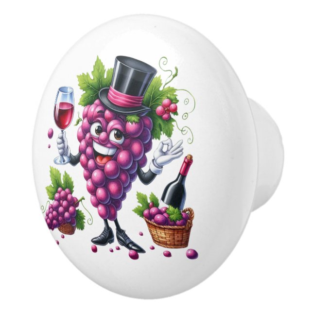 Cute grape wine lovers bar mancave  ceramic knob (Right)