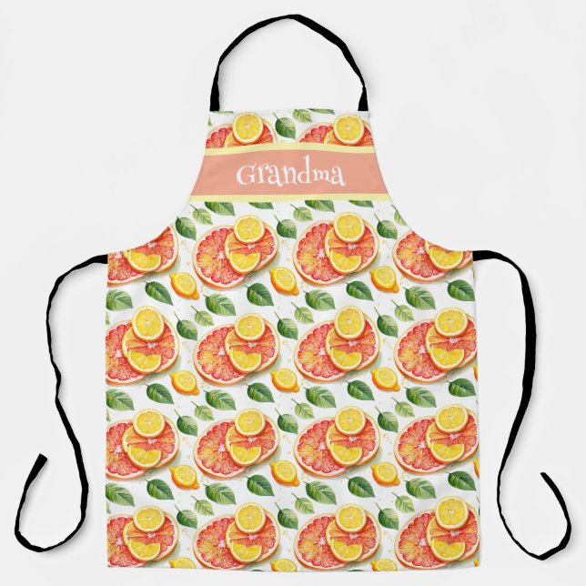 Cute Grapefruit and Lemons Citrus Personalised Apron (Front)
