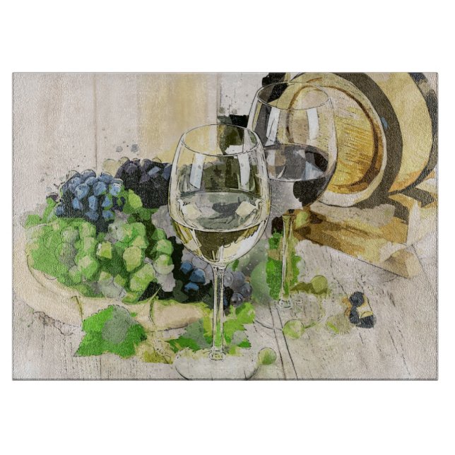 Cute Grapes and Wine Floral Nature Cutting Board (Front)