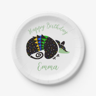 Cute graphic ARMADILLO - Happy Birthday - Party Paper Plate