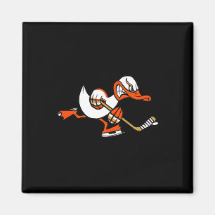 Cute Graphic Cartoon Duck Mascot Playing Ice Hocke Magnet