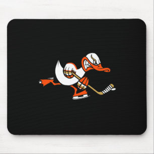 Cute Graphic Cartoon Duck Mascot Playing Ice Hocke Mouse Pad
