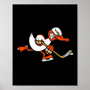 Cute Graphic Cartoon Duck Mascot Playing Ice Hocke Poster