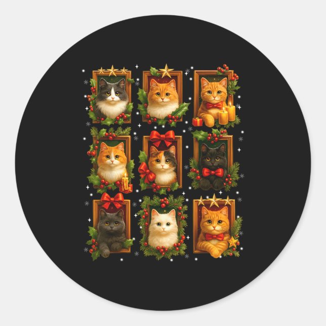 Cute Graphic Cat Crew Christmas Xmas Women Girl Ki Classic Round Sticker (Front)