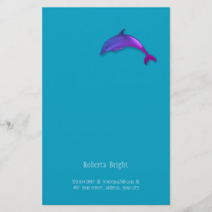 Cute graphic dolphin in pink purple stationery