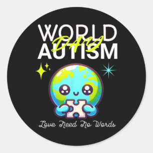 Cute Graphic Earth Autism Day Dad Mum Boys Girls L Classic Round Sticker