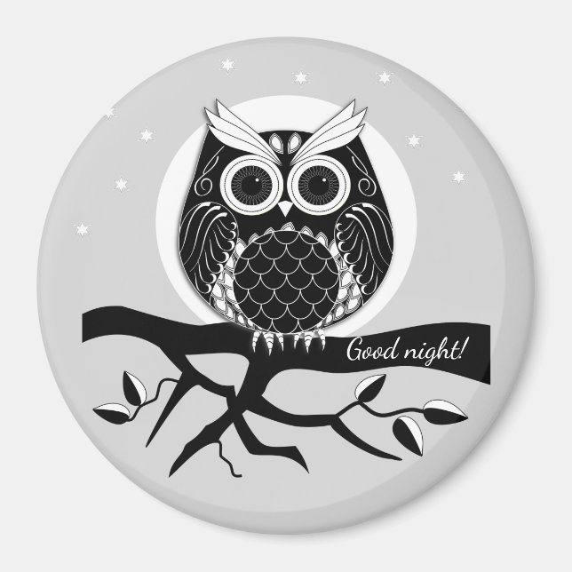 Cute graphic owl on brench with text magnet (Front)