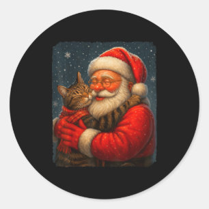 Cute Graphic Santa Hug Cat Christmas Xmas Women Me Classic Round Sticker