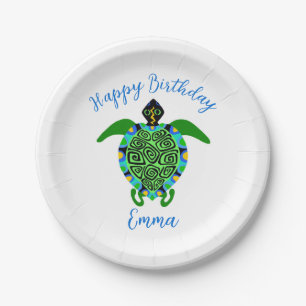 Cute graphic Sea TURTLE  - Happy Birthday - Party Paper Plate