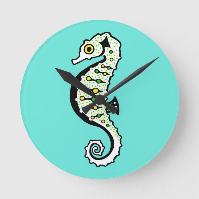 Cute graphic -SEAHORSE - marine animals -Aqua Round Clock (Front)