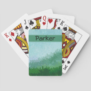 Cute Grassy Watercolor Hill Pastel Personalised Playing Cards