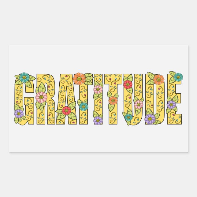 Cute Gratitude Affirmation Colourful Floral Text Rectangular Sticker (Front)