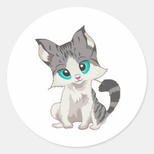 CUTE GRAY AND BEIGE LITTLE KITTEN WITH BLUE EYES CLASSIC ROUND STICKER