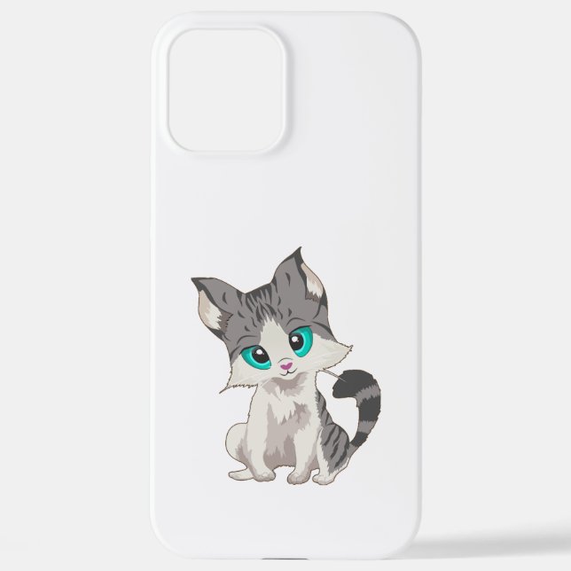 CUTE GRAY AND BEIGE LITTLE KITTEN WITH BLUE EYES iPhone CASE (Back)