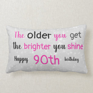 Cute gray and pink 90th birthday lumbar cushion