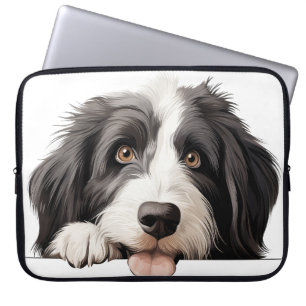 CUTE GRAY AND WHITE BEARDED COLLIE DOG LAPTOP SLEEVE