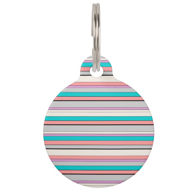 Cute gray aqua stripes pet tag (Front)