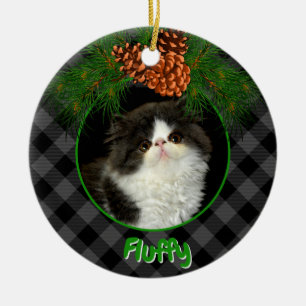 Cute gray black plaid pinecone pet photo template ceramic ornament