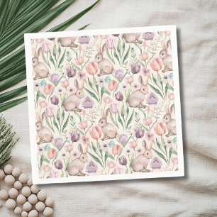 Cute Gray Bunny with Colorful Tulips Napkin