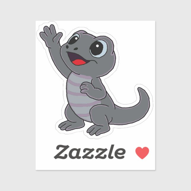 Cute Gray Cartoon Lizard for Water Bottle (Sheet)