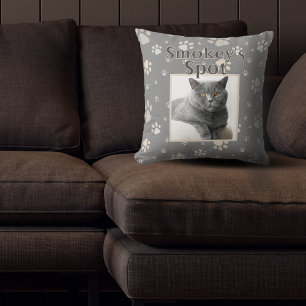 Cute Gray Cat Custom Pet Photo Name Paws Cushion