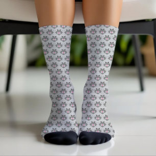 Cute Gray Cat Face Pattern Socks