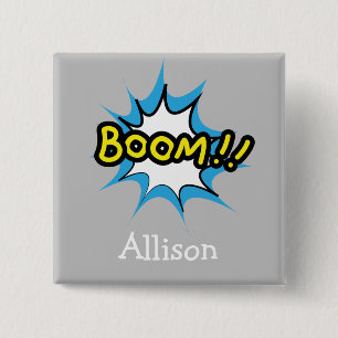 Cute Gray Comic Book Superhero theme 15 Cm Square Badge