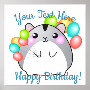 Cute Gray Kawaii Hamster Poster