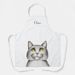 Cute Gray Kitty Cat Personalized Apron