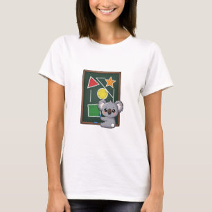 Cute Gray Koala Drawing Geometric Shapes on School T-Shirt