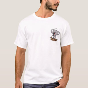 Cute Gray Koala Singing with Microphone on Wooden T-Shirt