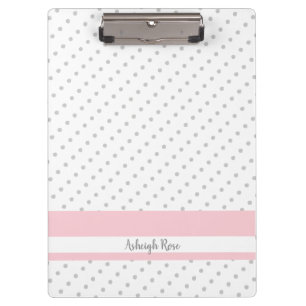 Cute gray polka dots with pink, personalized clipboard