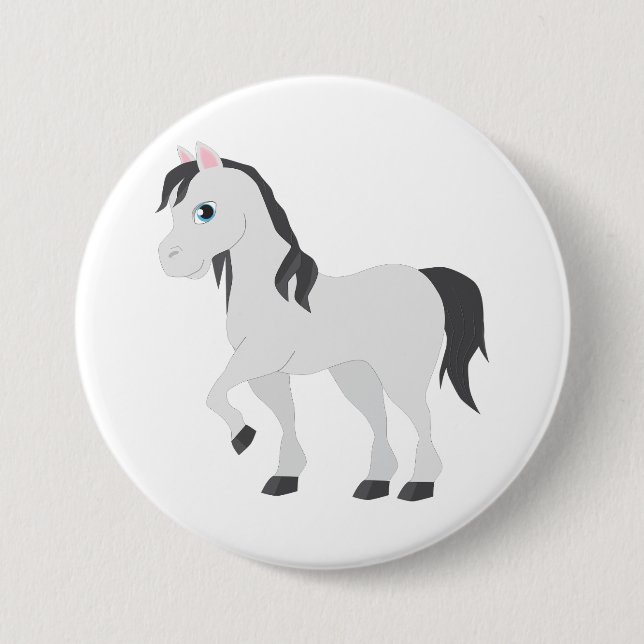 Cute Gray Pony Cartoon Whimsical Horse 7.5 Cm Round Badge (Front)
