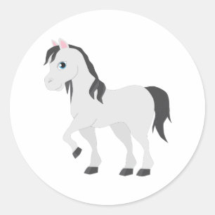 Cute Gray Pony Cartoon Whimsical Horse Classic Round Sticker