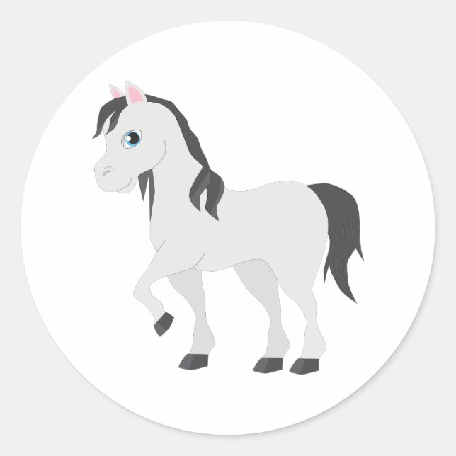 Cute Gray Pony Cartoon Whimsical Horse Classic Round Sticker (Front)