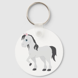 Cute Gray Pony Cartoon Whimsical Horse Key Ring