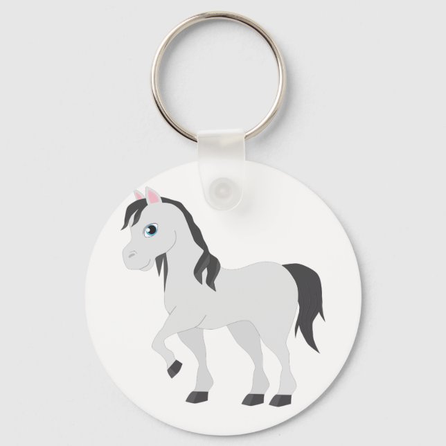 Cute Gray Pony Cartoon Whimsical Horse Key Ring (Front)