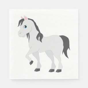 Cute Gray Pony Cartoon Whimsical Horse Napkin