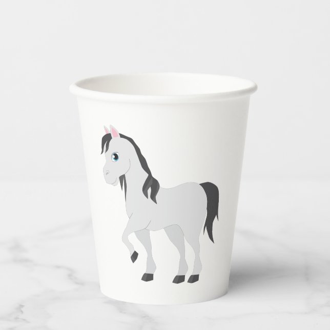 Cute Gray Pony Cartoon Whimsical Horse Paper Cups (Front)