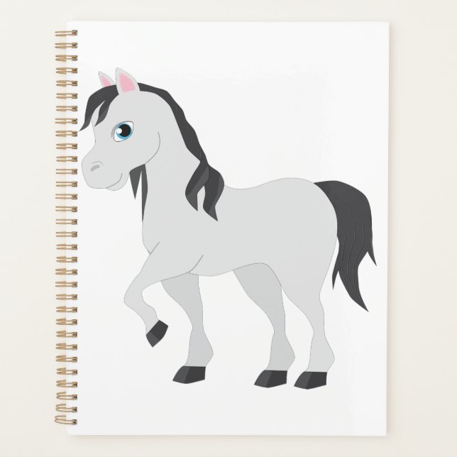 Cute Gray Pony Cartoon Whimsical Horse Planner (Front)