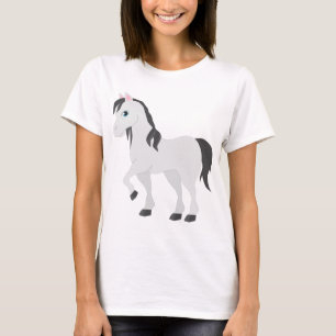 Cute Gray Pony Cartoon Whimsical Horse T-Shirt
