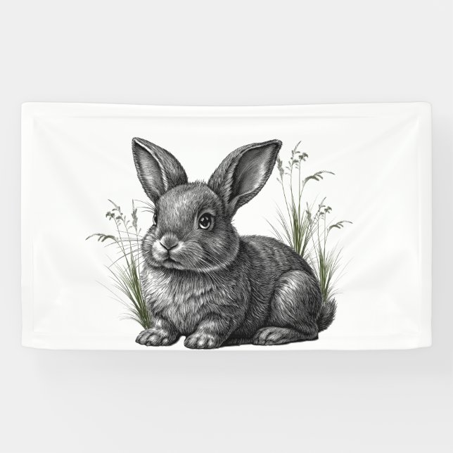 Cute Gray Rabbit Among the Grass Banner (Horizontal)