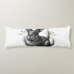Cute Gray Rabbit Among the Grass Body Cushion