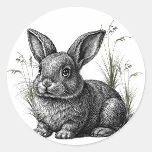 Cute Gray Rabbit Among the Grass Classic Round Sticker