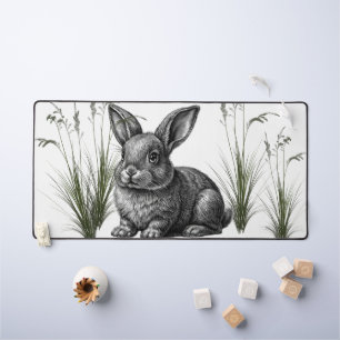 Cute Gray Rabbit Among the Grass Desk Mat